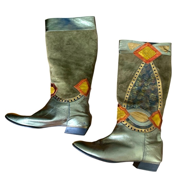 Vintage Gomez  Rivas Boots Olive Green Leather,Suede,Snakeskin - Picture 3 of 14